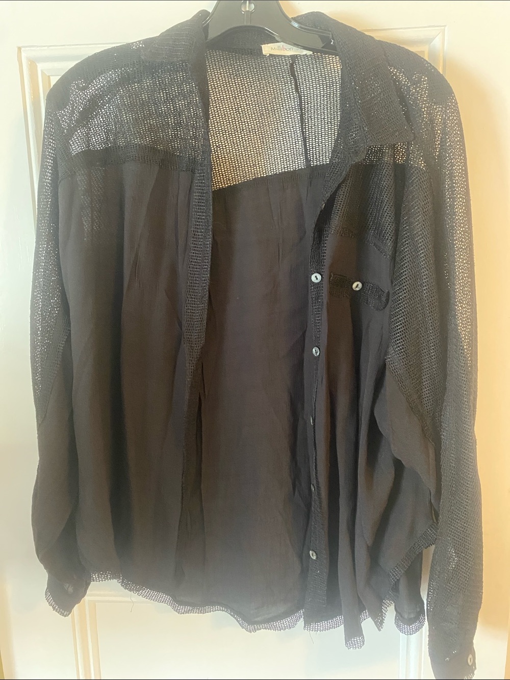 Millibon Black Sheer Knit Open-Weave Top